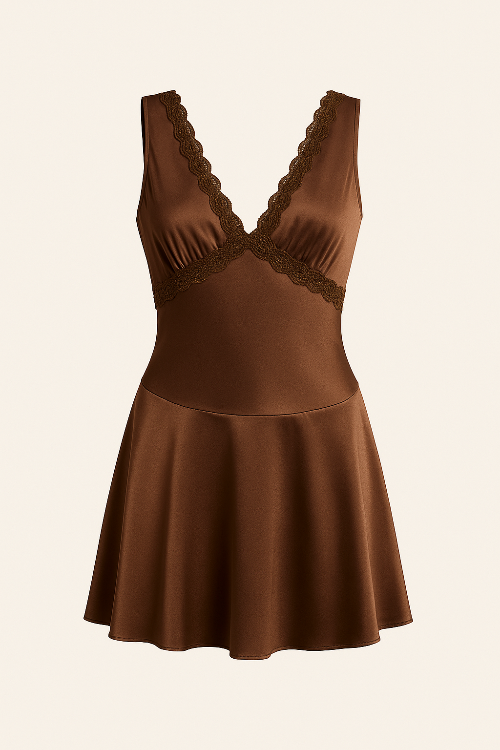 chinese dress ladies Elena Lace Trim Mini Dress Brown / M