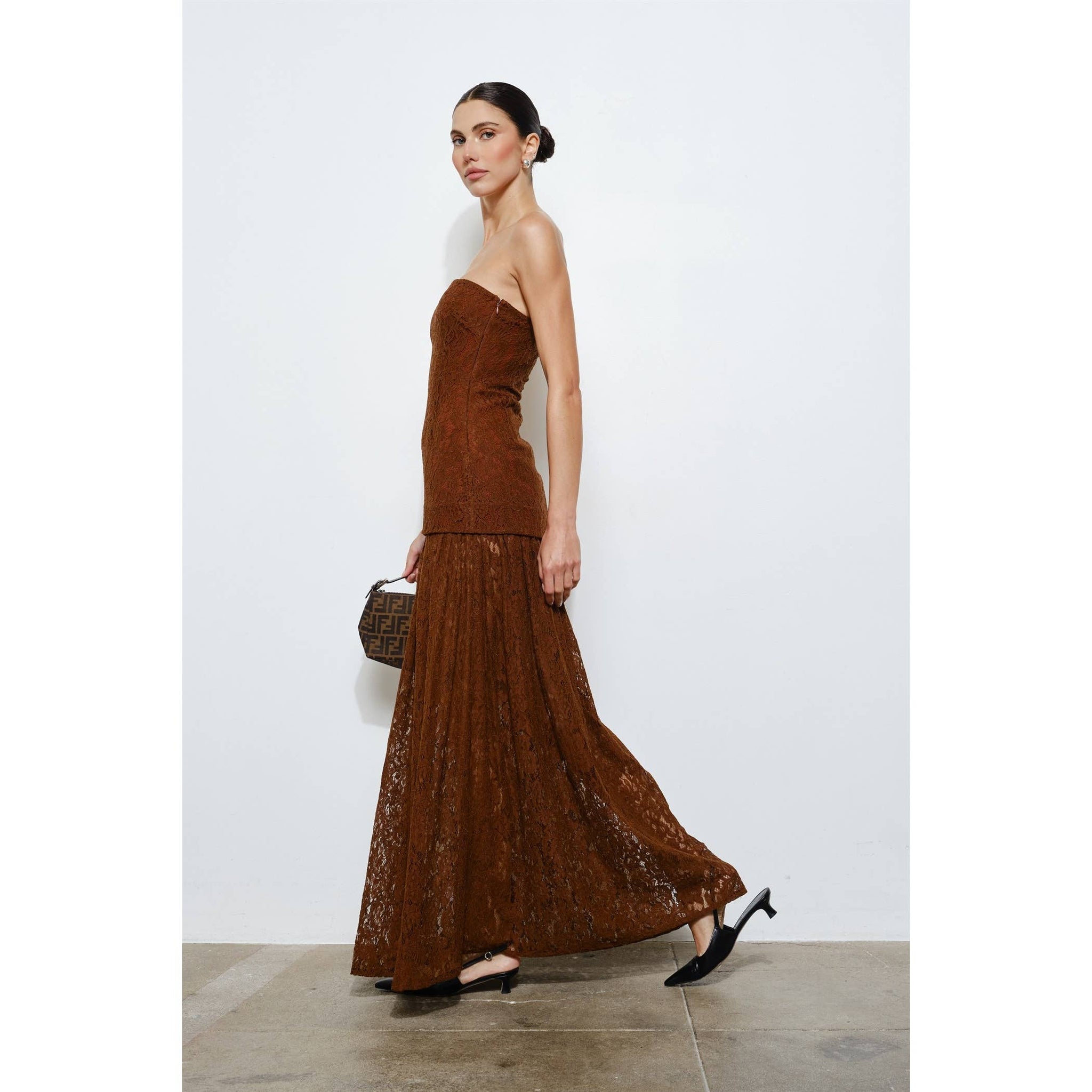 Ines Strapless Brown Lace Maxi Dress S / Brown Ines Strapless Brown Lace Maxi Dress S / Brown
