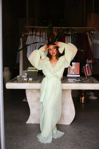 Vintage Sage Ruffle Gown