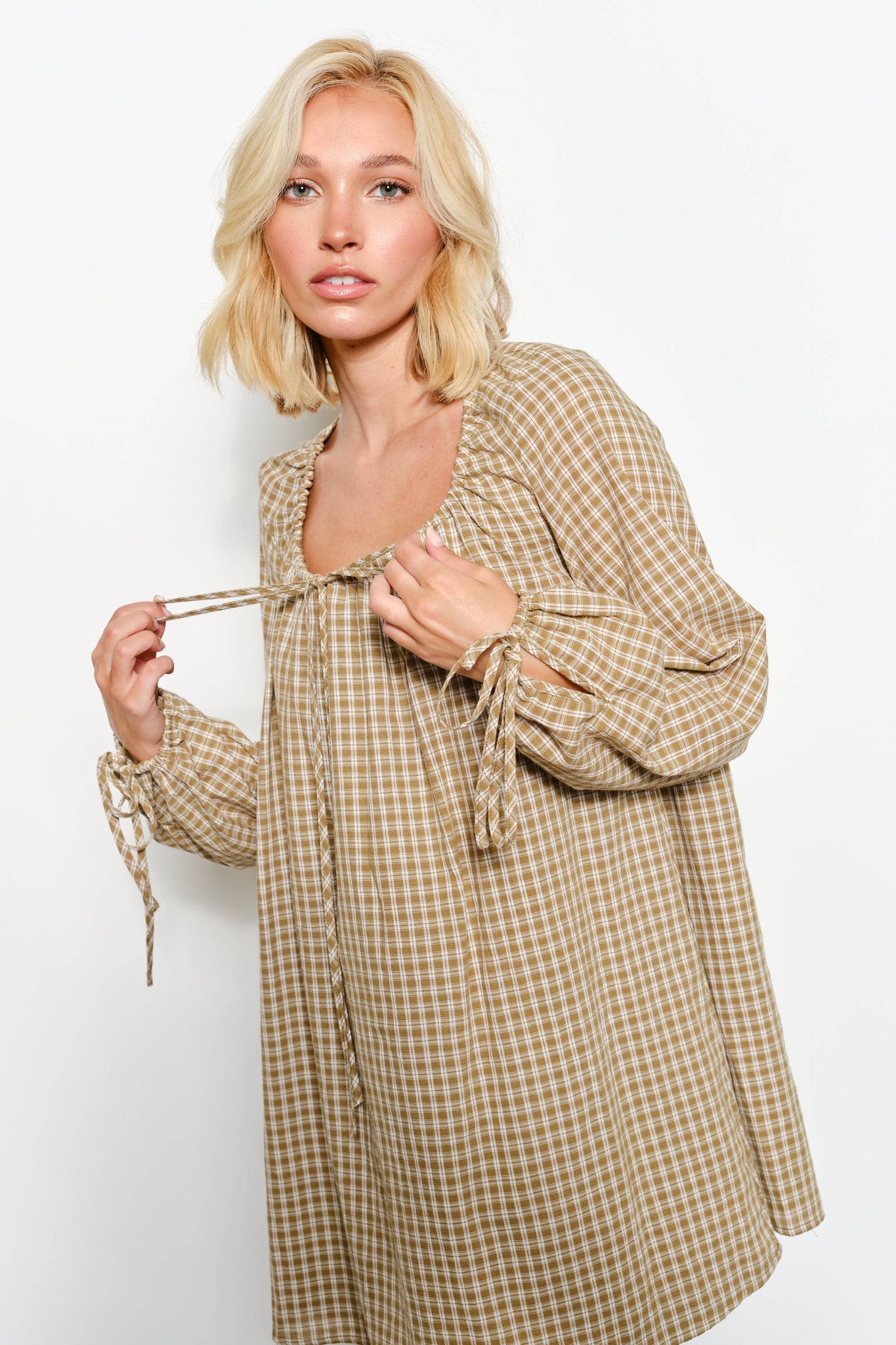 Kara Plaid Mini Dress Olive / S Kara Plaid Mini Dress Olive / S