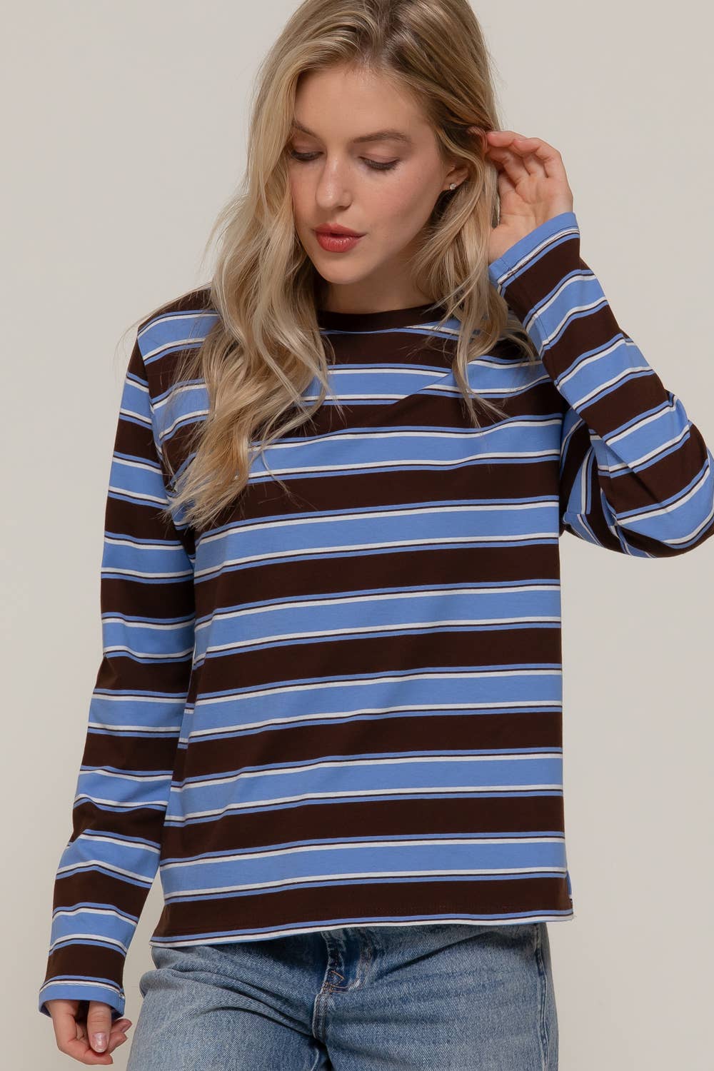 Alex Striped Crewneck Top in Blue