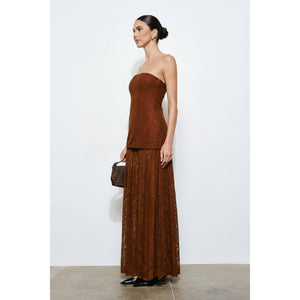 Ines Strapless Brown Lace Maxi Dress S / Brown Ines Strapless Brown Lace Maxi Dress S / Brown