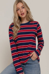 Alex Striped Crewneck Top in Red