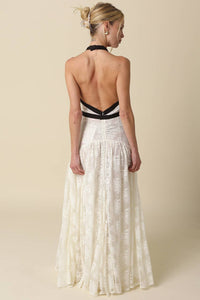 umber embroidered lace dress Gathered Shoulder Embroidered lace Dress main image 1