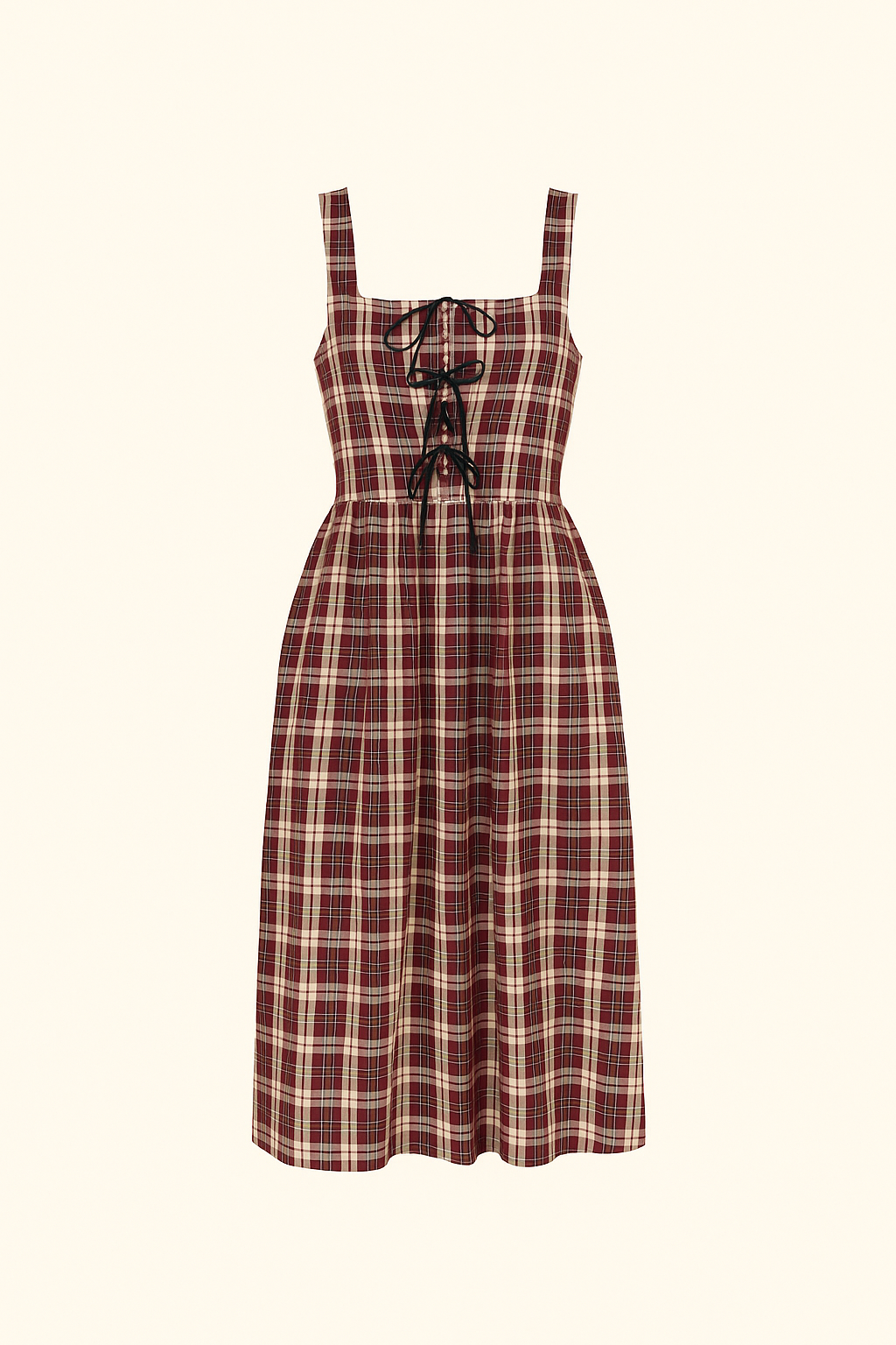 Plaid dress with lace-up front on a white background