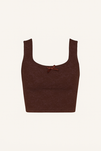 Brown tank top with a bow on a white background