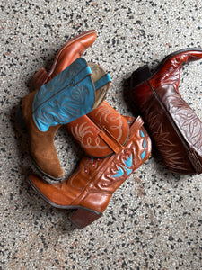 Vintage Coral & Blue Cowboy Boot Size 8