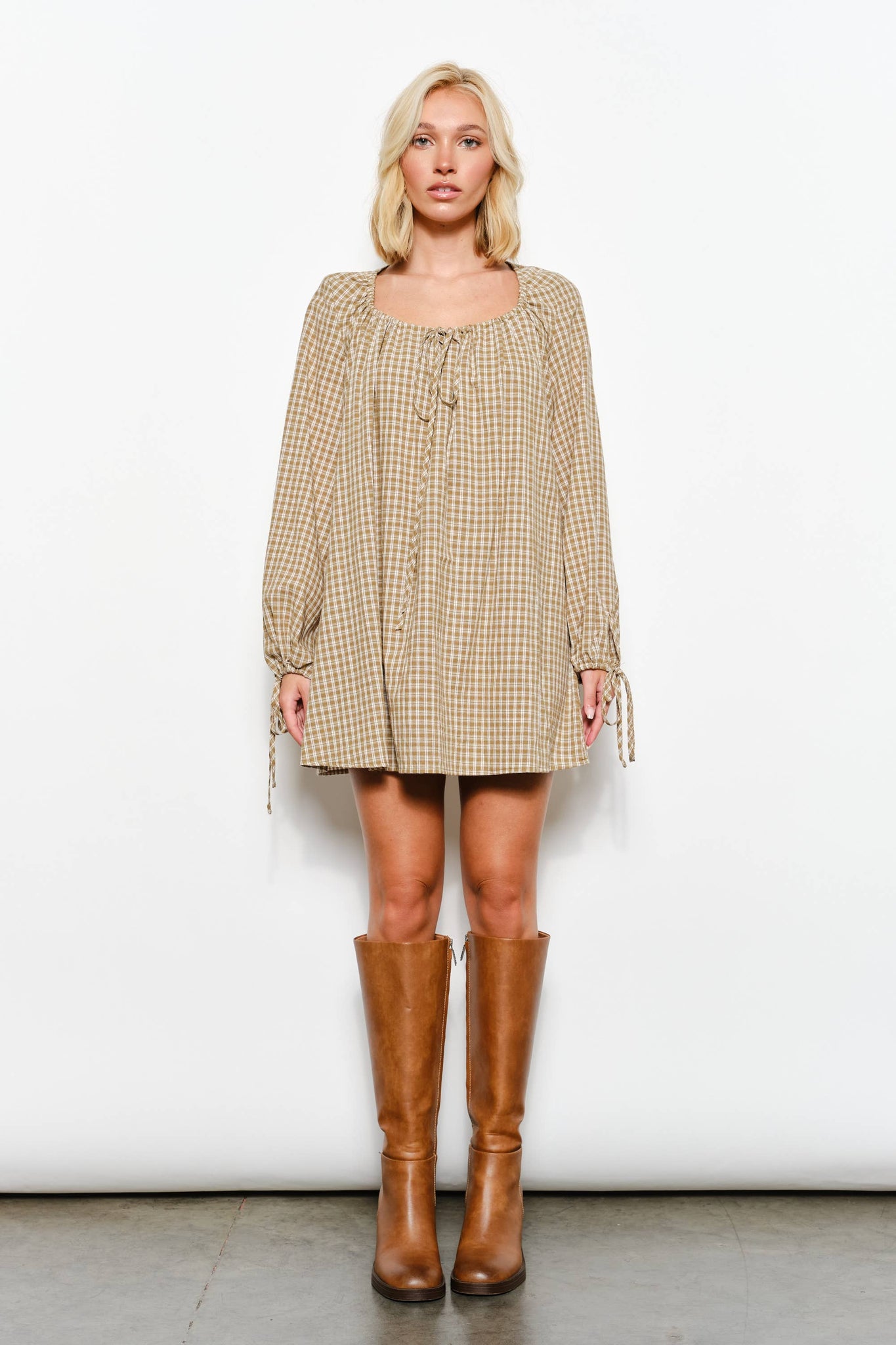 Kara Plaid Mini Dress Olive / S Kara Plaid Mini Dress Olive / S