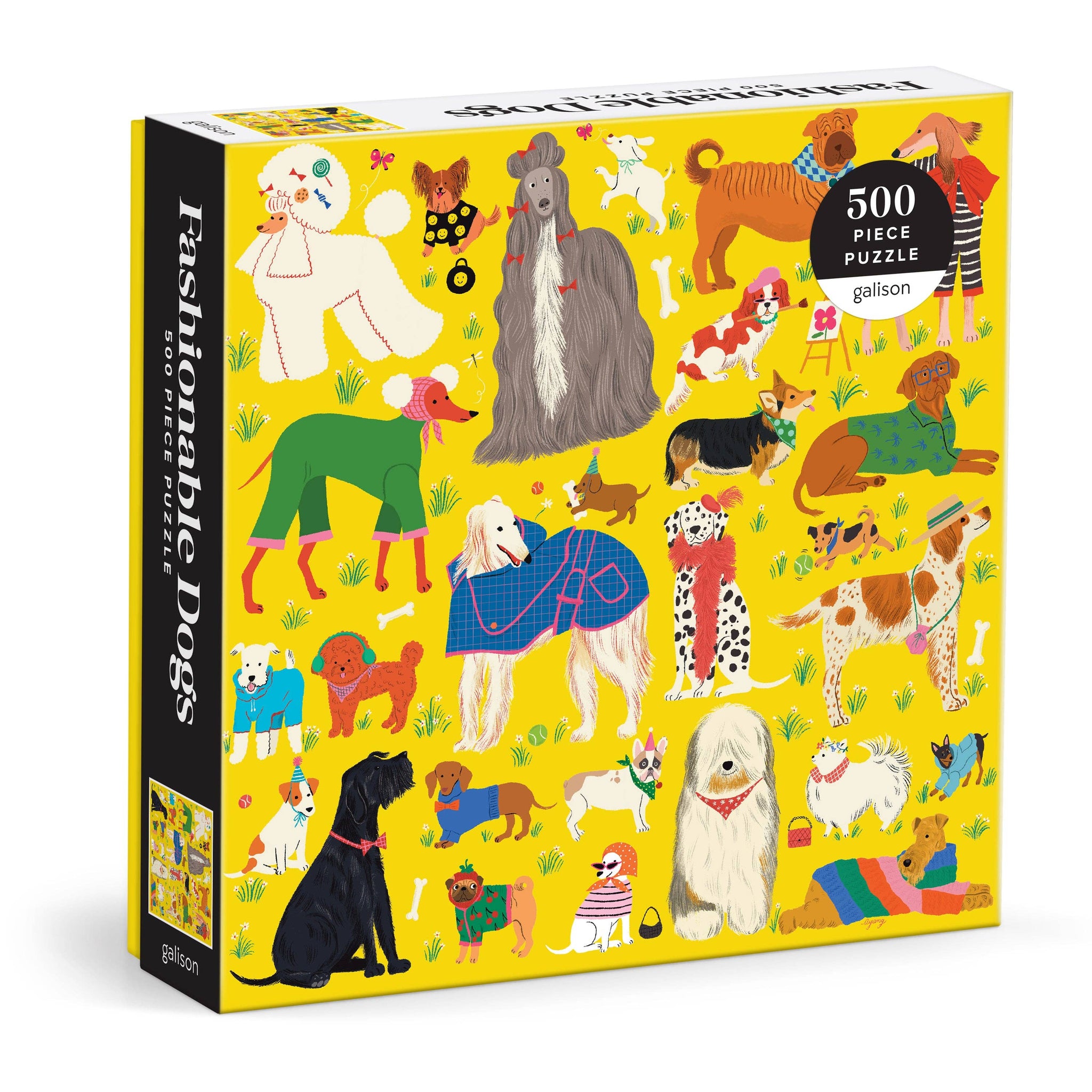 Gallison 'Fashionable Dogs' 500 piece puzzle box on a white background
