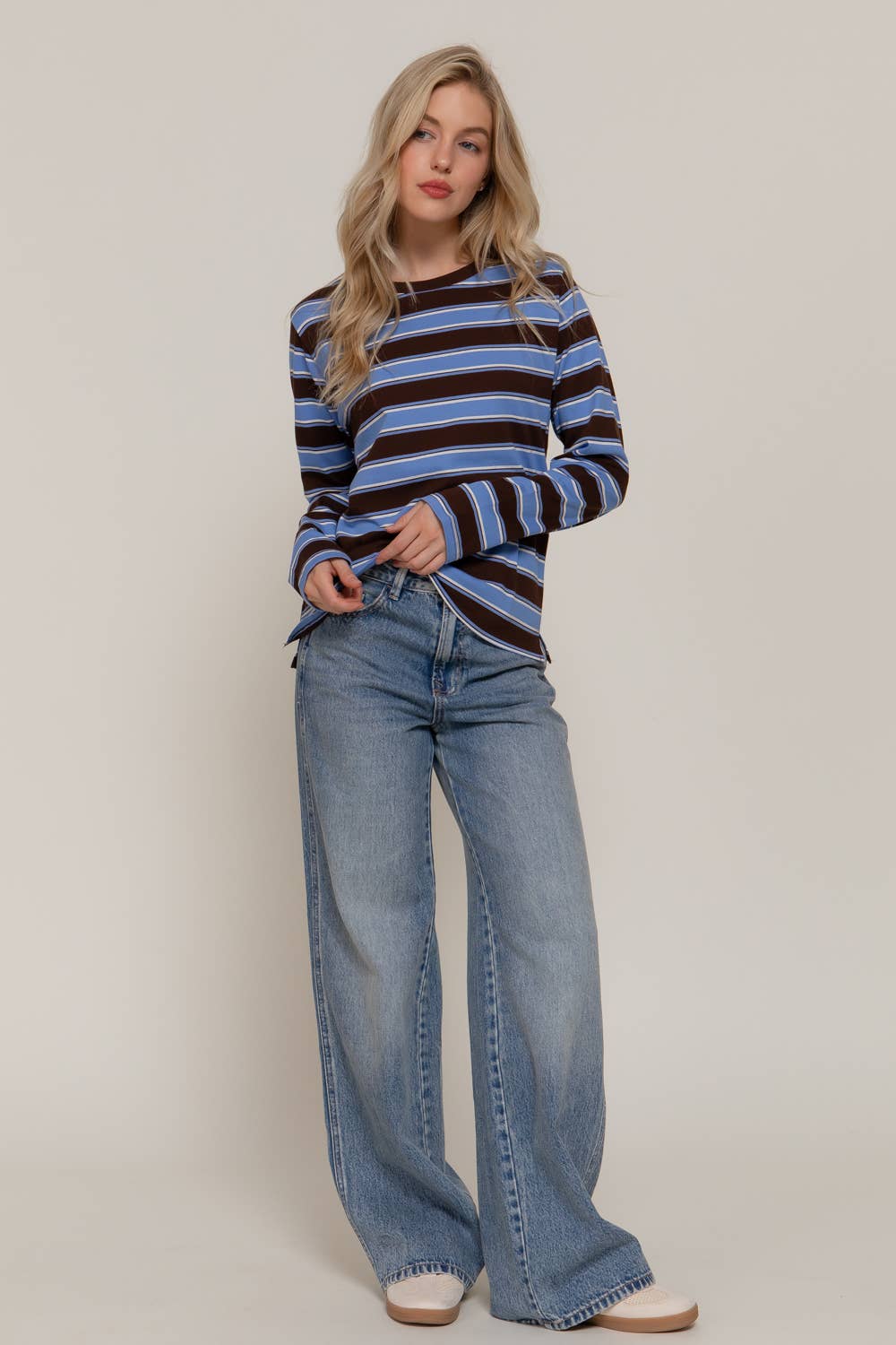 Alex Striped Crewneck Top in Blue