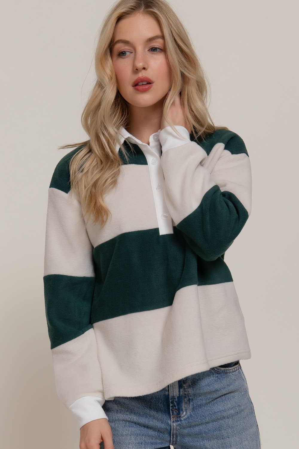 Jen Rugby Polo Top in Green