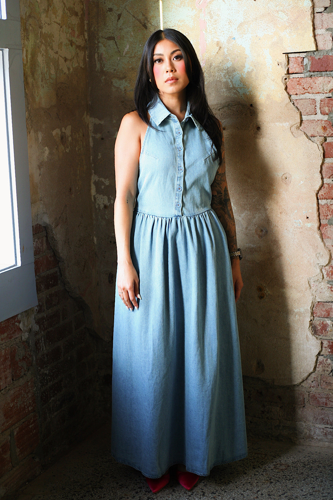 Ana Denim Halter Dress