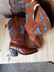 Vintage Coral & Blue Cowboy Boot Size 8
