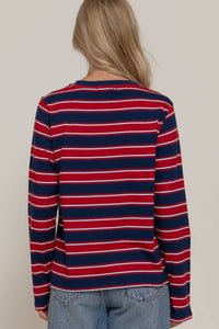 Alex Striped Crewneck Top in Red