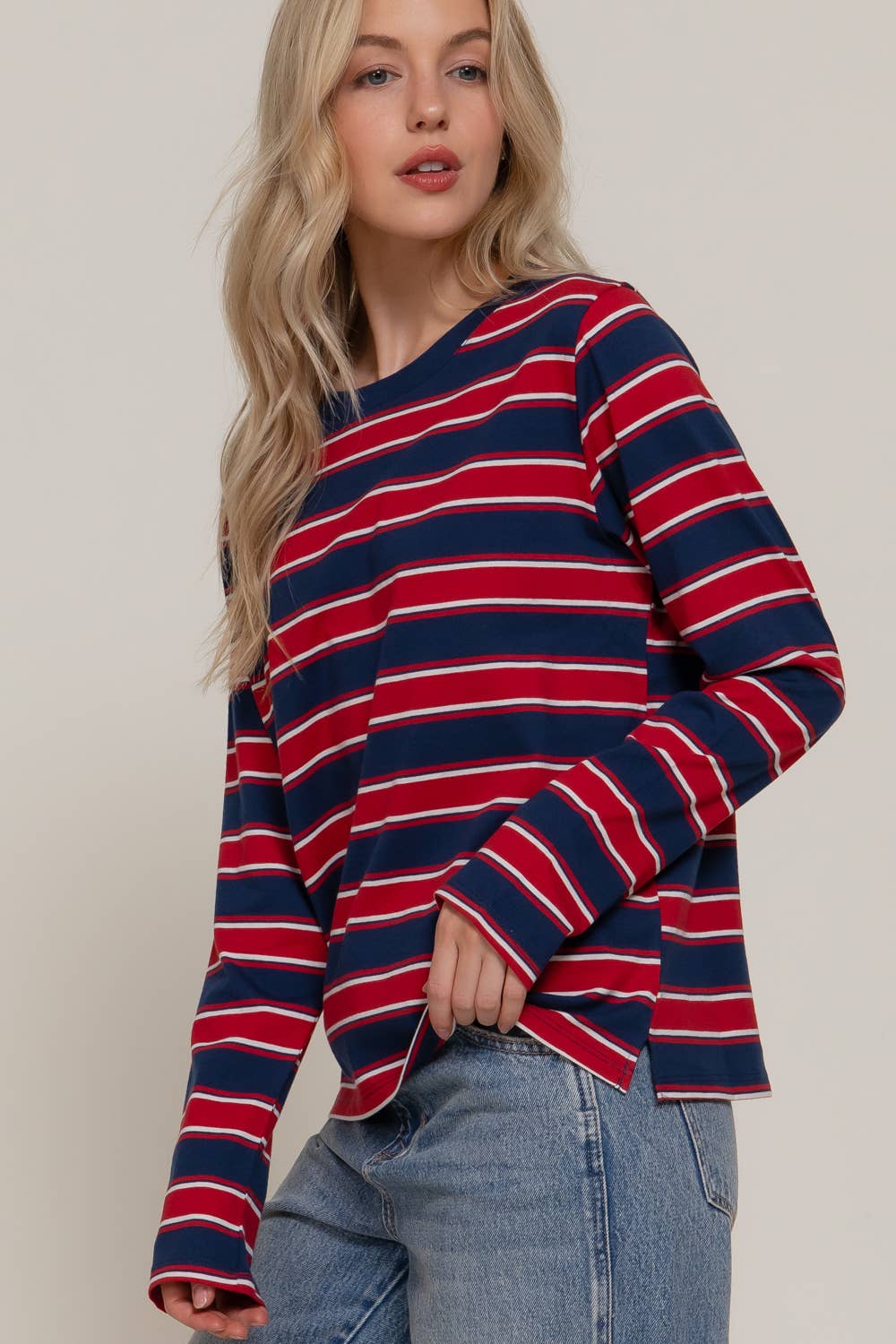 Alex Striped Crewneck Top in Red