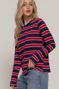 Alex Striped Crewneck Top in Red