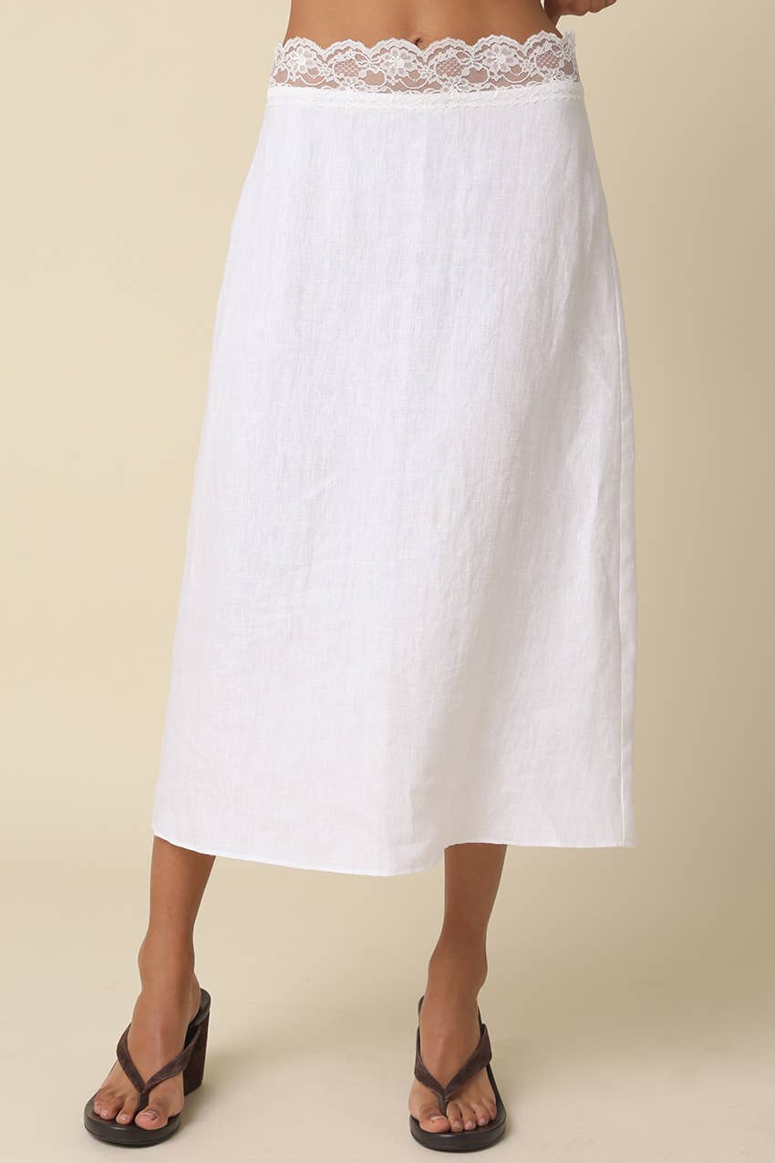 Lacey Midi Skirt - 100% Linen – umber