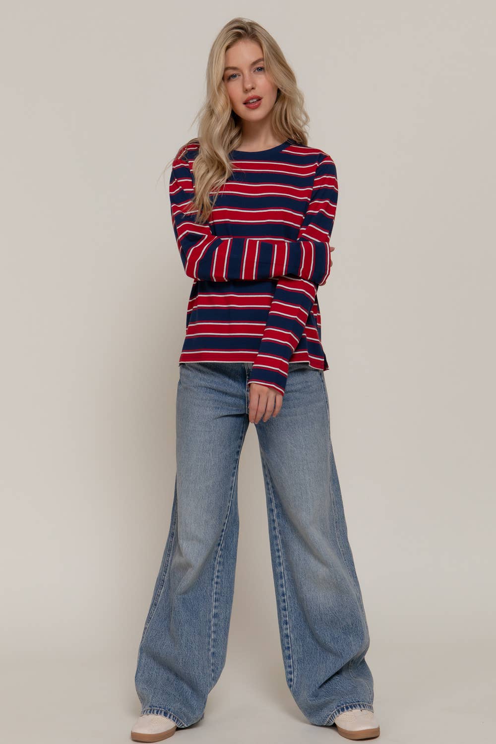Alex Striped Crewneck Top in Red