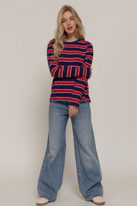 Alex Striped Crewneck Top in Red