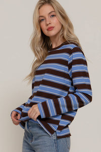 Alex Striped Crewneck Top in Blue