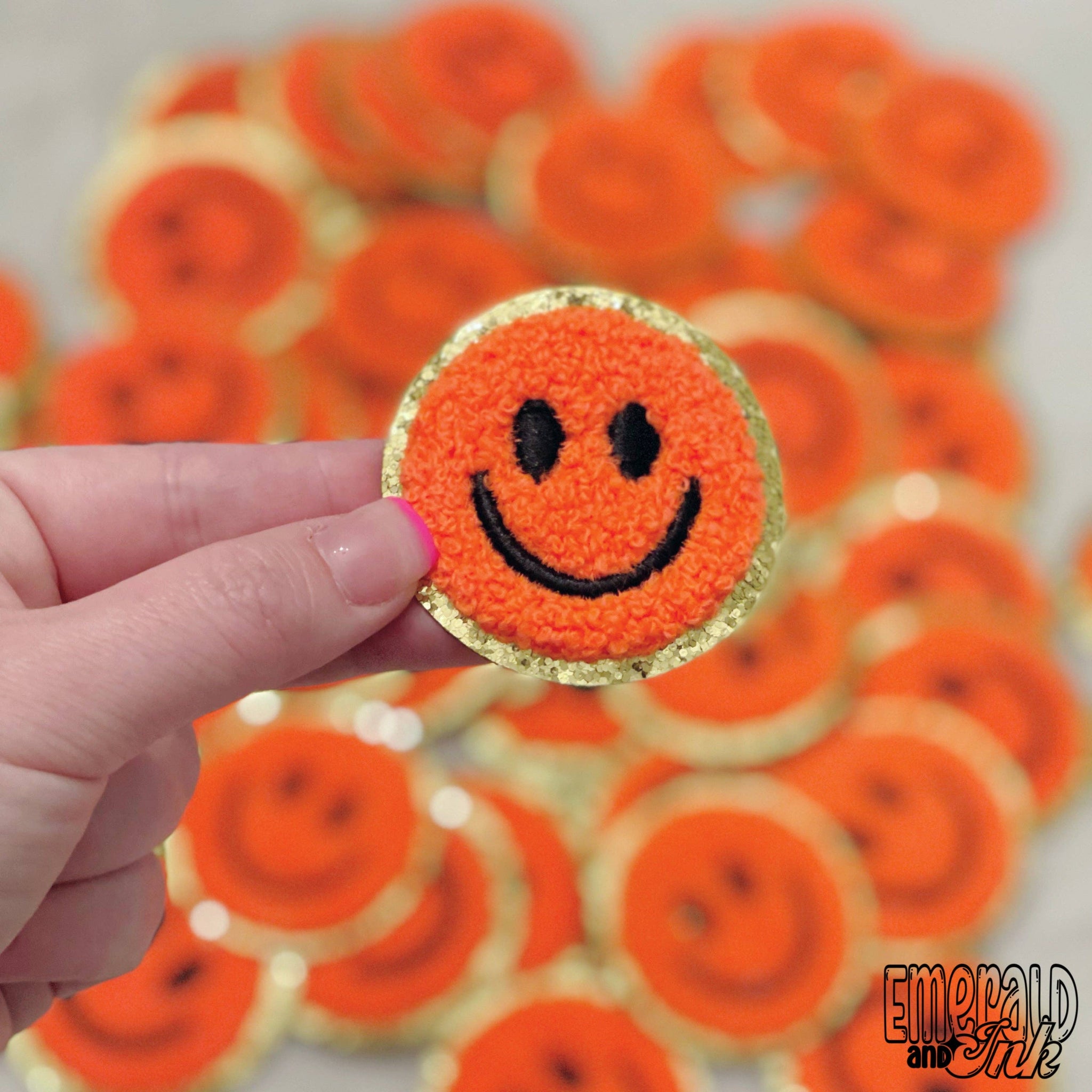 Orange Happy Face Chenille Patch